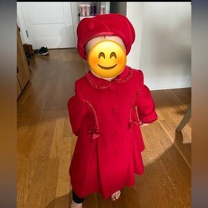 SARAH LOUISE GIRLS RED COAT & HAT SET